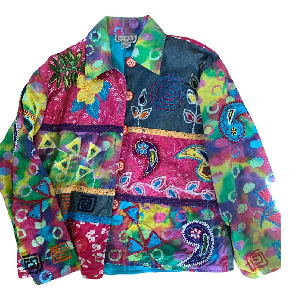 Hippy tie dye button down top